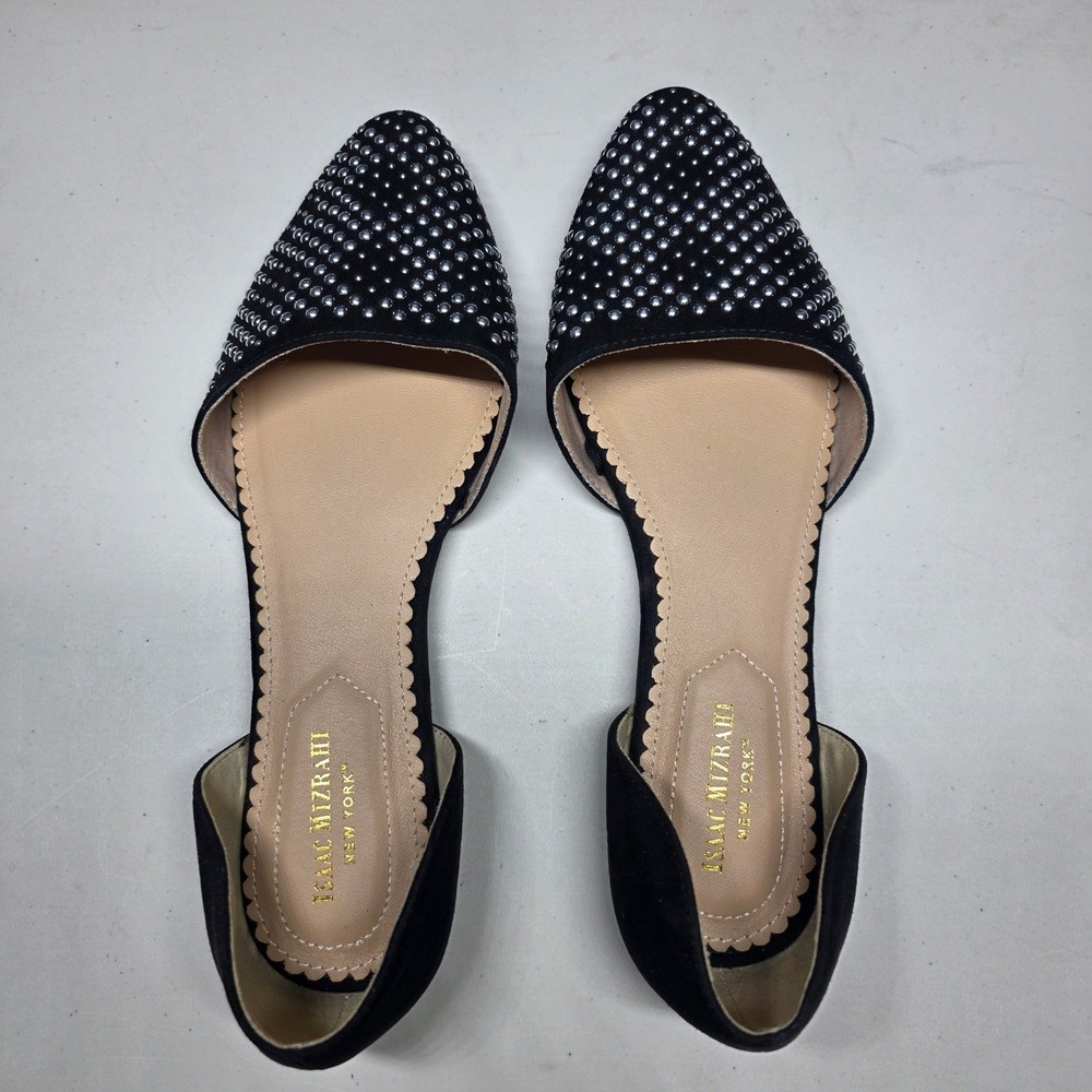Isaac Mizrahi New York Black Studded DOrsay Pointed Toe Flats Shoes Women's 9.5 - Picture 2 of 8